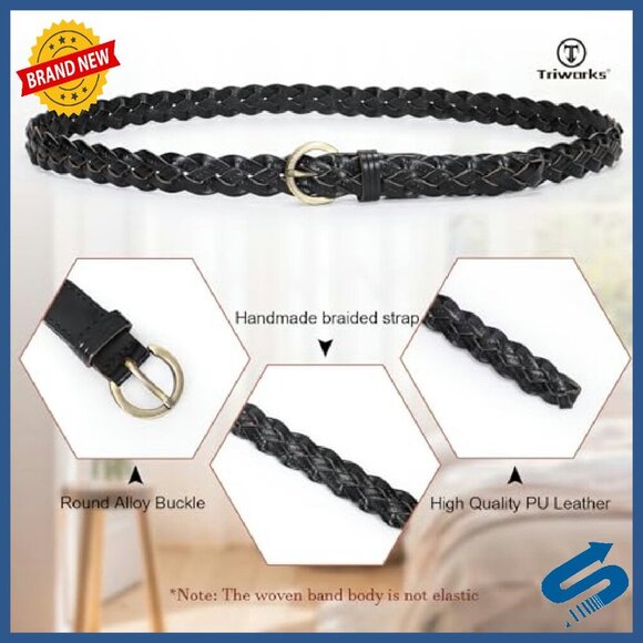 Women\'s Skinny Braided Leather Belts 2-Pack Adjustable Thin Woven Waist Belt main image 6